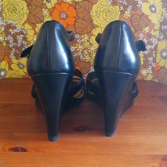 COACH Black Leather wedge heels open SANDALS 8 B - Picture 4 of 5